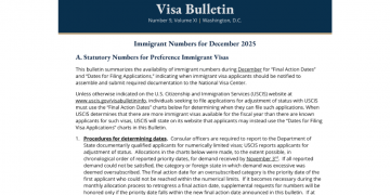 12월 미국 영주권 문호, 취업이민 중심으로 ‘소폭 진전’