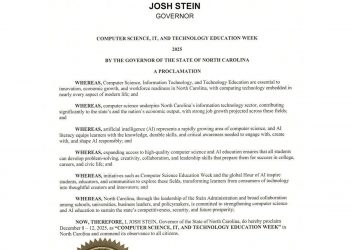 North Carolina, 12월 8–12일을 “컴퓨터과학·IT·기술 교육 주간”으로 지정