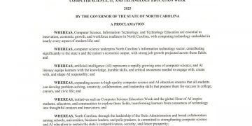 North Carolina, 12월 8–12일을 “컴퓨터과학·IT·기술 교육 주간”으로 지정