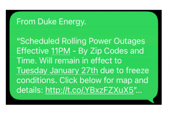 듀크 에너지 “정전 문자 사기 주의” — 겨울 폭풍 틈타 피해 확산