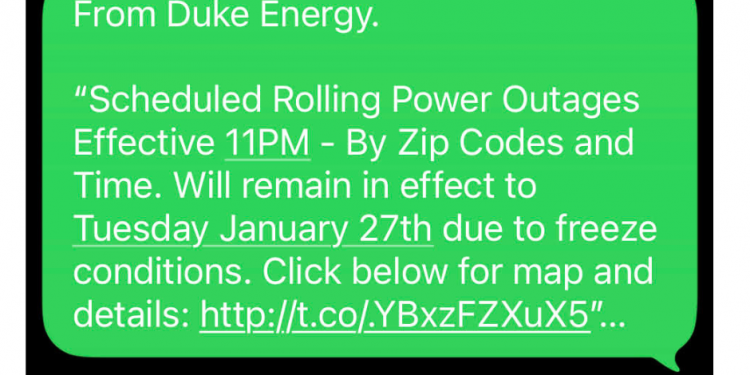 듀크 에너지 “정전 문자 사기 주의” — 겨울 폭풍 틈타 피해 확산
