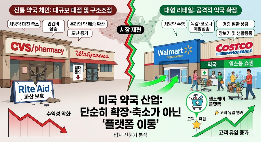 미국 약국 시장의 거대한 재편: ‘체인의 몰락’과 ‘리테일의 부상’