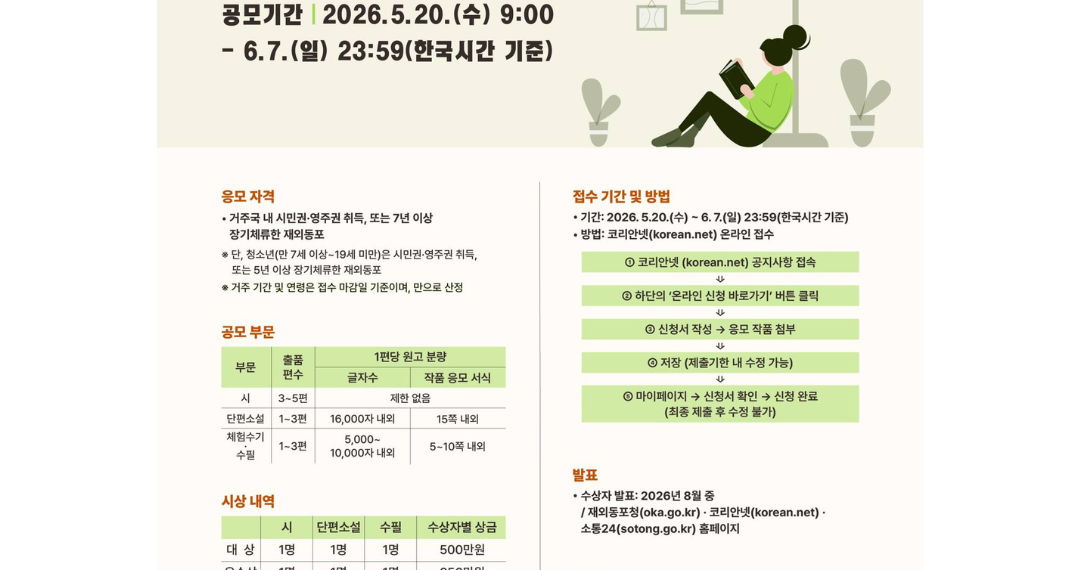 재외동포청, ‘제28회 재외동포 문학상’ 공모전 개최… 5월 20일부터 접수