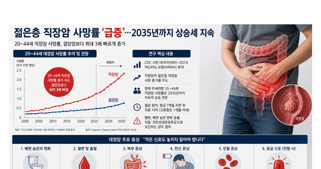 젊은층 직장암 사망률 ‘급증’…2035년까지 상승세 지속 경고