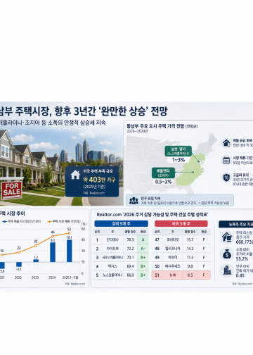 노스캐롤라이나·조지아 등 동남부, 향후 3년간 폭등 없이 ‘소폭의 안정적 상승’ 추세 이어갈 듯