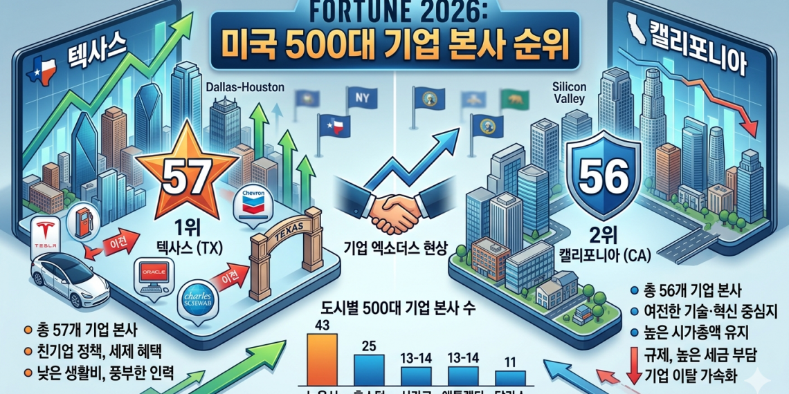 텍사스, 캘리포니아 제치고 ‘포천 500’ 기업 본사 수 전국 1위 탈환
