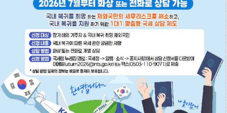 한국 국세청, 국내 복귀 희망 재외국민 대상 ‘맞춤형 국세 상담’ 서비스 전격 시행