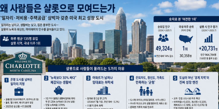 샬롯, 여전히 살기 좋은 최고의 도시…”일자리는 넘치고, 물가는 낮다”