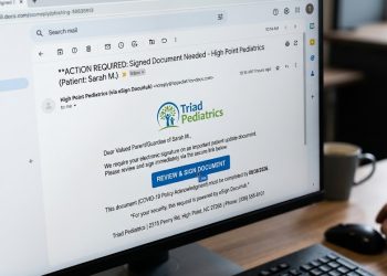 트라이애드 지역 ‘하이포인트 소아과(Triad Pediatrics)’ 명의 도용… 가짜 전자서명 피싱 이메일 주의보