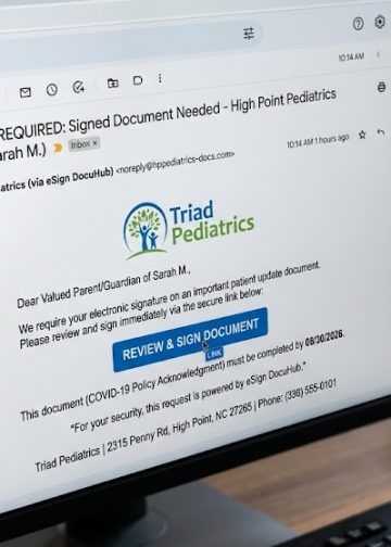 트라이애드 지역 ‘하이포인트 소아과(Triad Pediatrics)’ 명의 도용… 가짜 전자서명 피싱 이메일 주의보