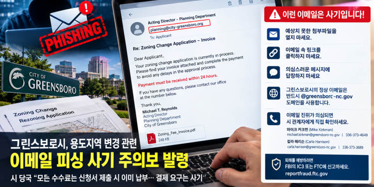 그린스보로 도시계획국, “용도지역 변경 신청자 노린 피싱 사기 주의보”… 전국적 수법과 유사