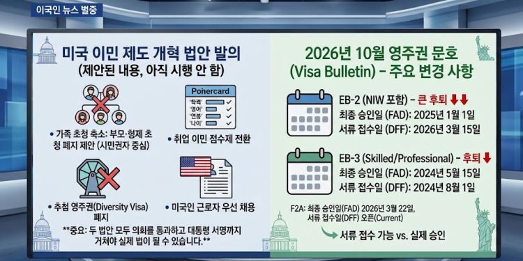연방의회 ‘이민제도 개혁안’ 잇따라 발의… 10월 영주권 문호는 EB-2·EB-3 대폭 후퇴