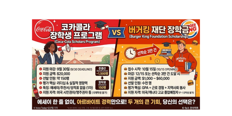 코카콜라 장학금 마감 D-16, 버거킹 장학금은 10월에 문 연다