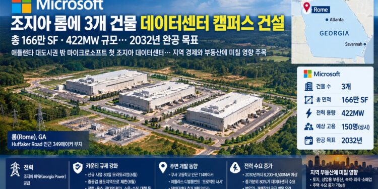 마이크로소프트, 조지아 롬에 166만 SF 데이터센터 추진